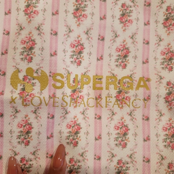 NEW LOVESHACKFANCY X SUPERGA Floral TOTE with ribbon bow. - Picture 3 of 5